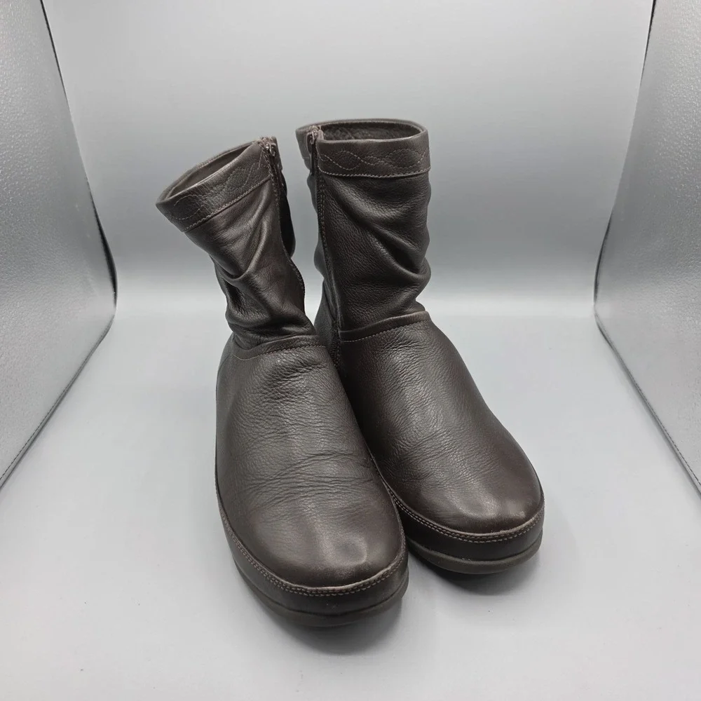 Fitflop Crush Boots Womens 8 Brown Leather Platform Comfort Shoes Slouchy Zip